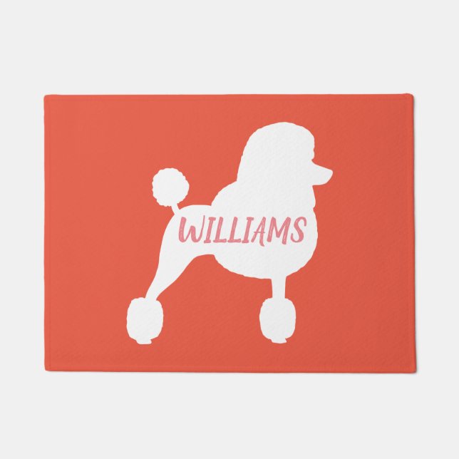 Fancy White Standard Poodle Dog Silhouette Custom Doormat (Front)