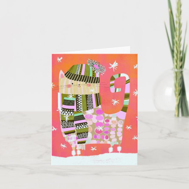 Fancy Winter Cat BLANK Greeting Card (Front)