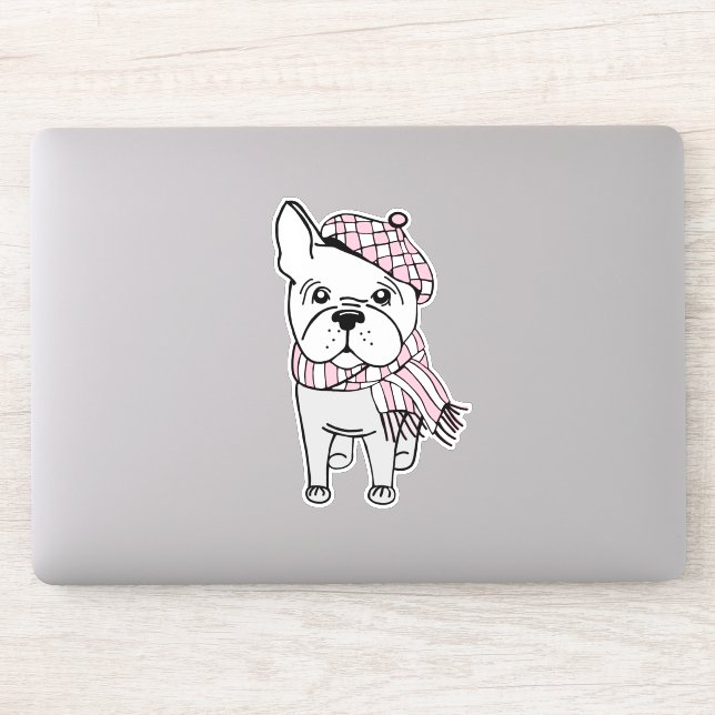 Fancy Winter French Bulldog Vinyl Sticker (Computer)