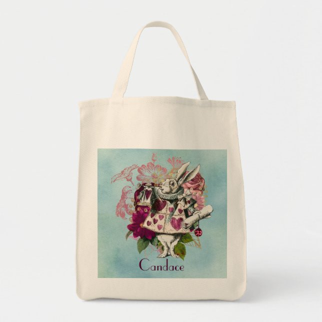 Fancy Wonderland White Rabbit Personalised   Tote Bag (Front)