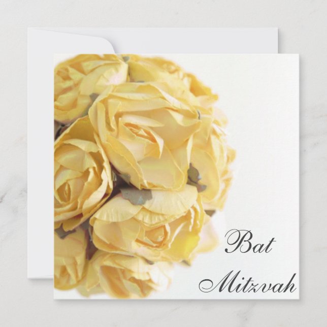 Fancy Yellow Roses Bat Mitzvah Invitation (Front)