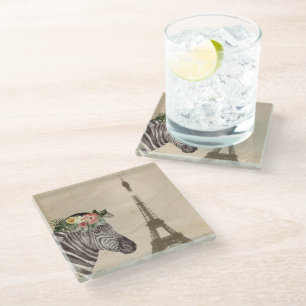 Fancy Zebra & Eiffel Tower  Glass Coaster