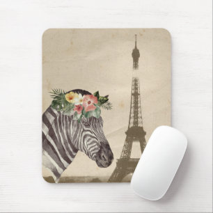 Fancy Zebra & Eiffel Tower Mouse Pad