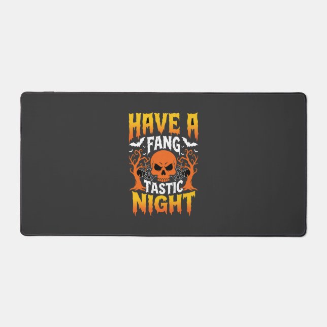 Fang-Tastic Night Halloween Skull and Bats Desk Mat (Front)