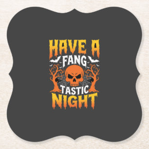 Fang-Tastic Night Halloween Skull and Bats Paper Coaster