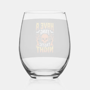Fang-Tastic Night Halloween Skull and Bats Stemless Wine Glass