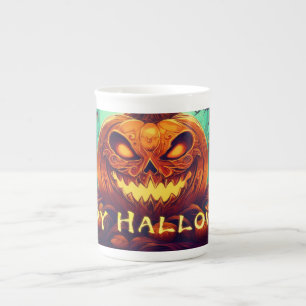 Fanged Pumpkin Candles Glow Halloween Art Bone China Mug