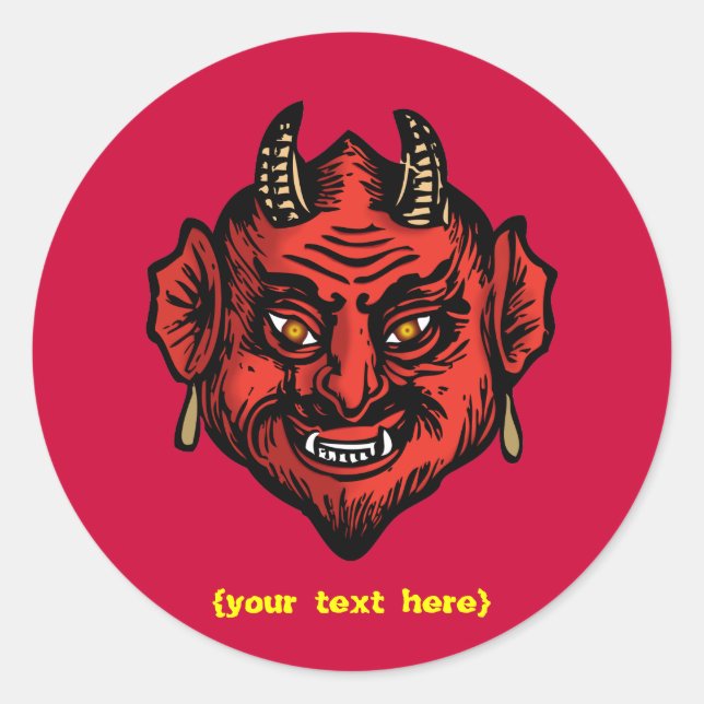 Fanged Red Devil With Horns Classic Round Sticker (Front)