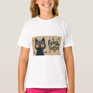 Fangs and Coffee Graphic with Grungy Black Cat T-Shirt