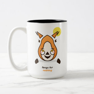 Fangs For Nothing Cute Fox Vampire Halloween Pun Two-Tone Coffee Mug