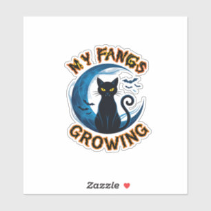 Fangs Growing Halloween Black Cat Blue Moon Bats_1