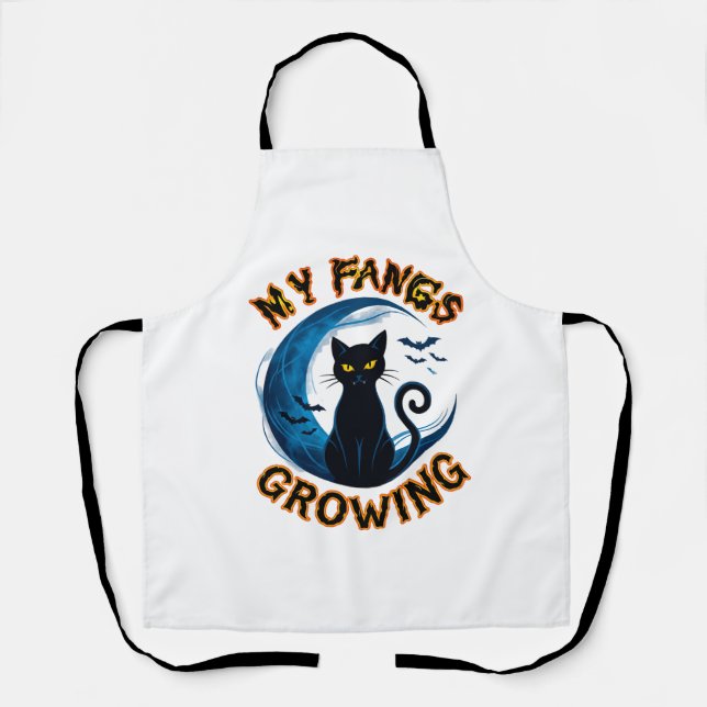 Fangs Growing Halloween Black Cat Blue Moon Bats_1 Apron (Front)