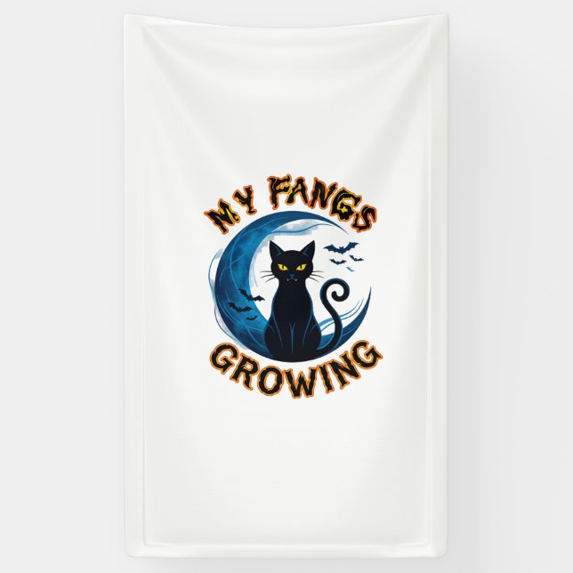 Fangs Growing Halloween Black Cat Blue Moon Bats_1 Banner (Vertical)