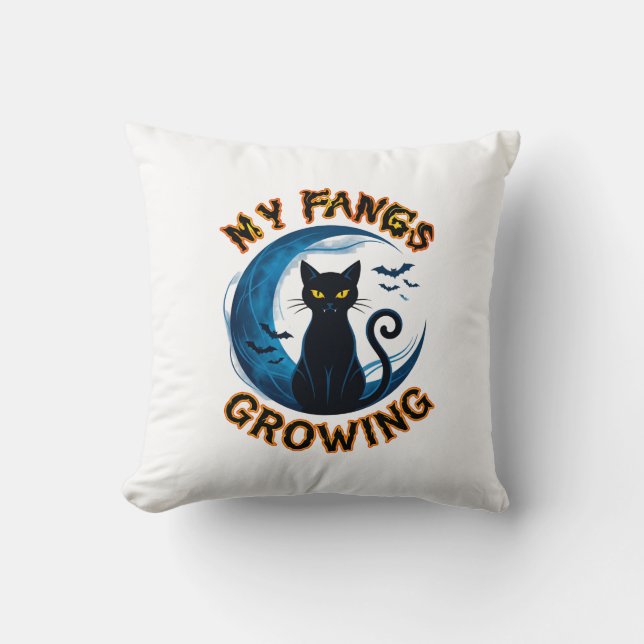 Fangs Growing Halloween Black Cat Blue Moon Bats_1 Cushion (Front)