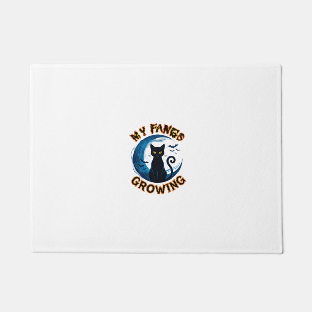 Fangs Growing Halloween Black Cat Blue Moon Bats_1 Doormat (Front)