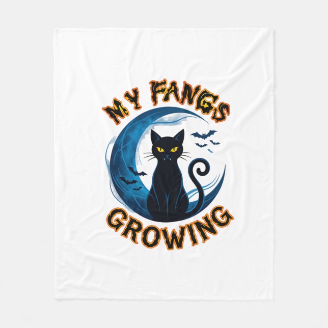 Fangs Growing Halloween Black Cat Blue Moon Bats_1 Fleece Blanket (Front)