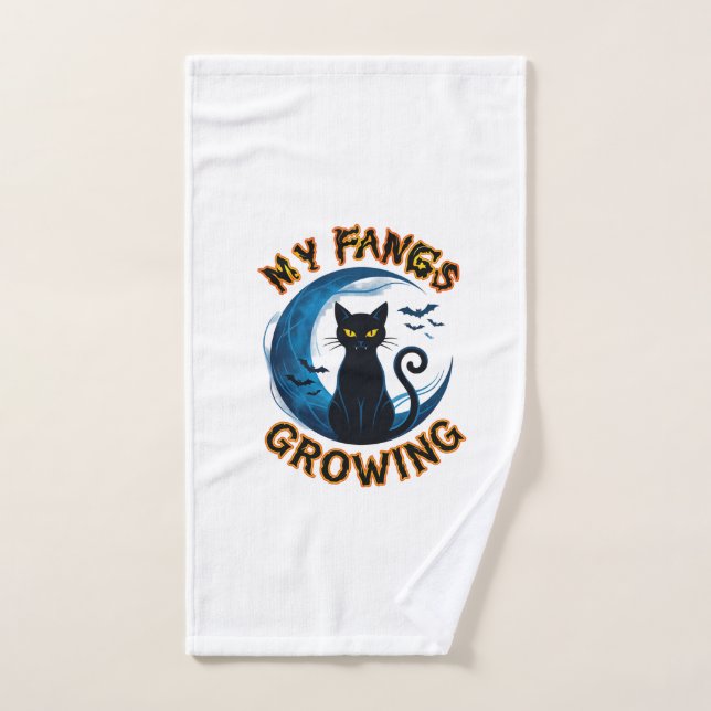 Fangs Growing Halloween Black Cat Blue Moon Bats_1 Hand Towel (Hand Towel)