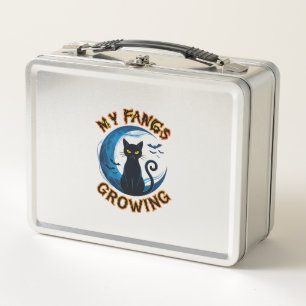 Fangs Growing Halloween Black Cat Blue Moon Bats_1 Metal Lunch Box