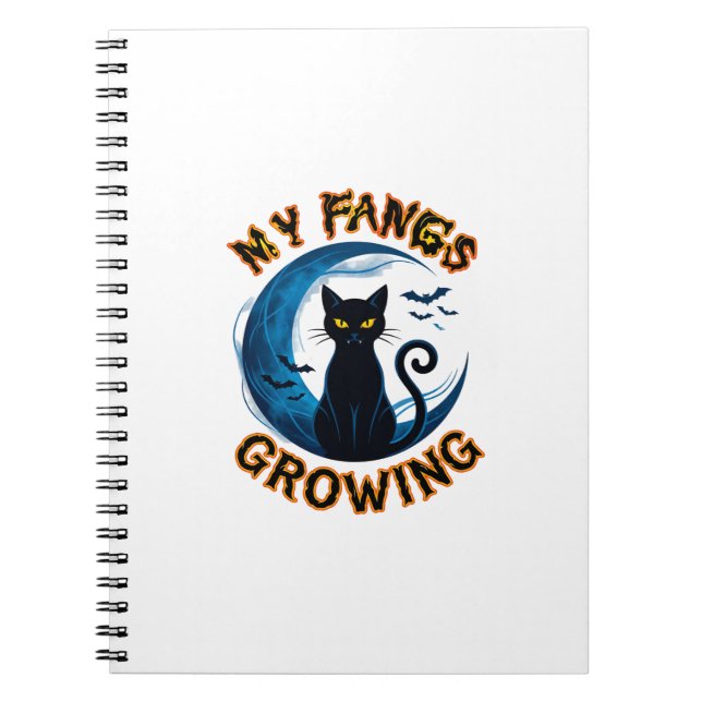 Fangs Growing Halloween Black Cat Blue Moon Bats_1 Notebook (Front)