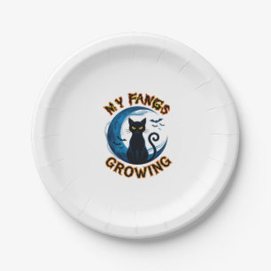 Fangs Growing Halloween Black Cat Blue Moon Bats_1 Paper Plate