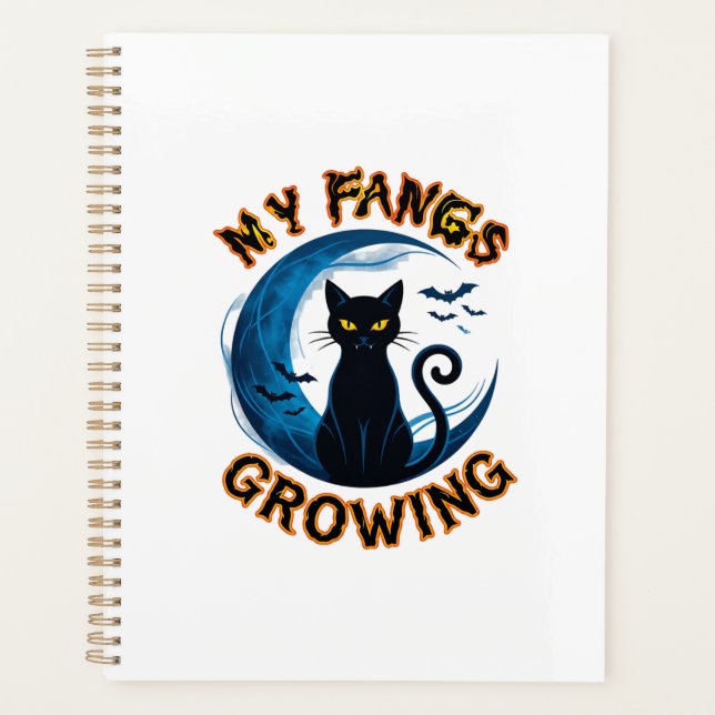 Fangs Growing Halloween Black Cat Blue Moon Bats_1 Planner (Front)