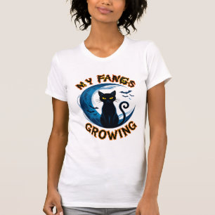 Fangs Growing Halloween Black Cat Blue Moon Bats_1 T-Shirt