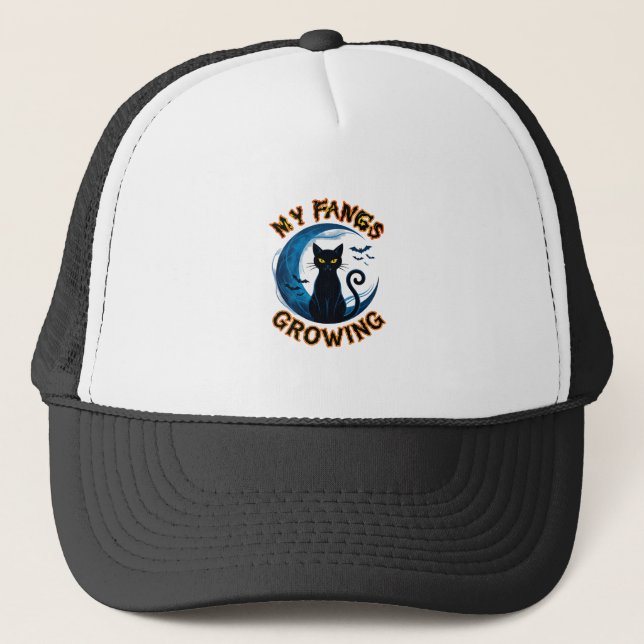 Fangs Growing Halloween Black Cat Blue Moon Bats_1 Trucker Hat (Front)
