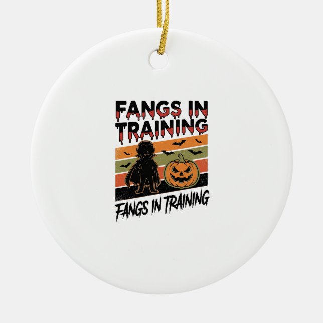 Fangs in Training Funny Vampire Halloween Shirt Ceramic Tree Decoration (Front)