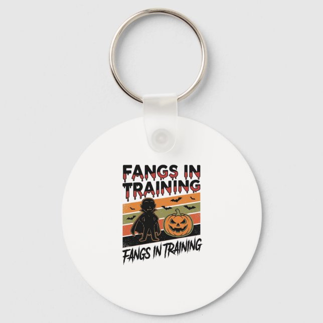 Fangs in Training Funny Vampire Halloween Shirt Key Ring (Front)
