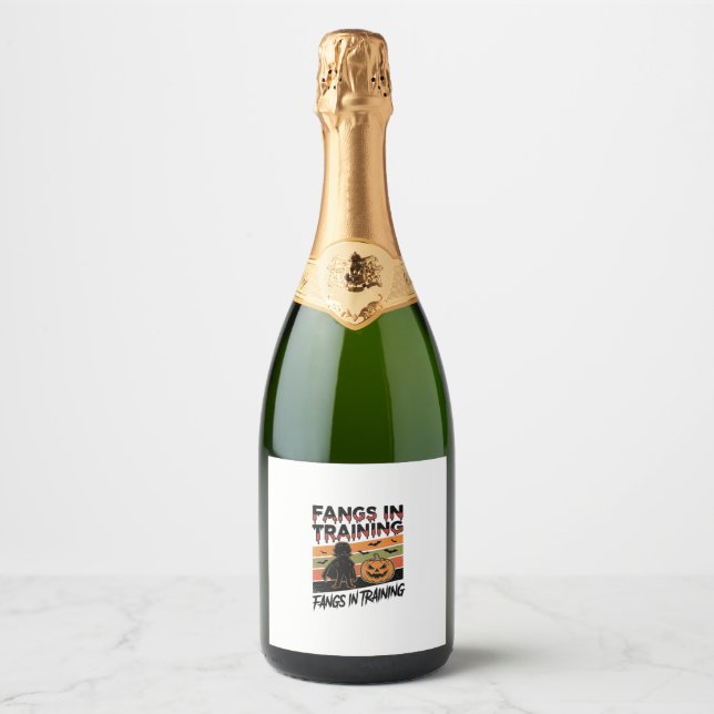Fangs in Training Funny Vampire Halloween Shirt Sparkling Wine Label (Front)