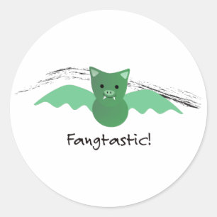 Fangtastic Green Bat Classic Round Sticker