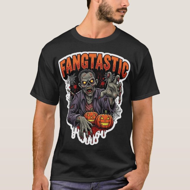 Fangtastic zombie jackolanterns scary T-Shirt (Front)