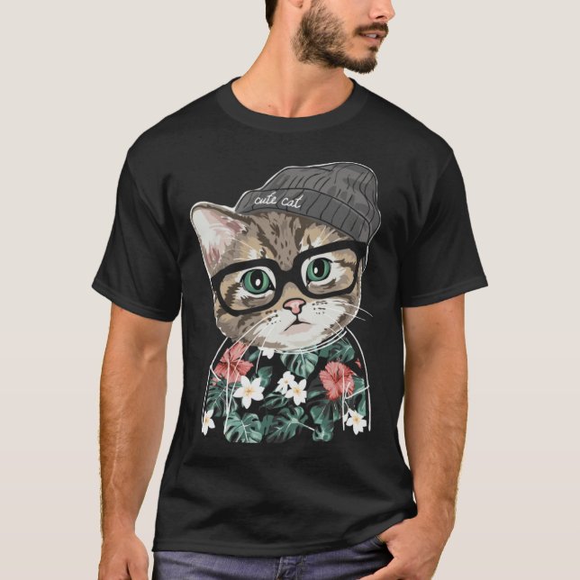 fanny and cute cat wearing glasses for cat T-Shirt (Front)