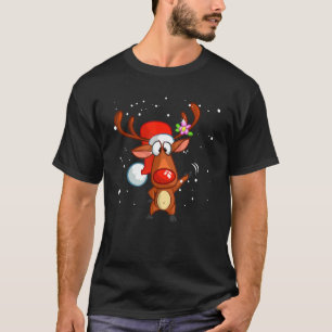 Fanny Christmas Deer With Santa Hat Xmas PJ costum T-Shirt