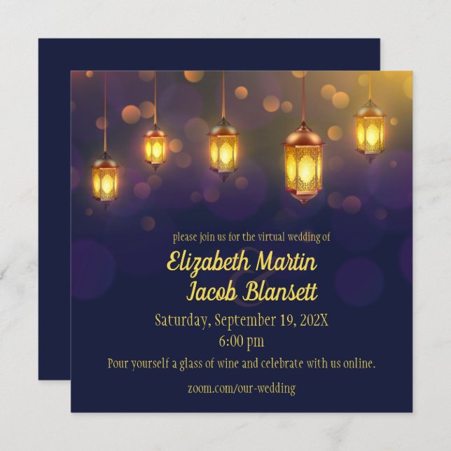 Fanous Lanterns on Purple Virtual Wedding Invitation (Front/Back)