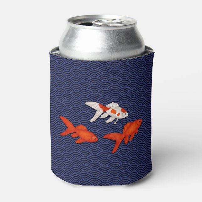 Fantail Goldfish on Seigaiha Wave Pattern Japanese Can Cooler (Can Front)