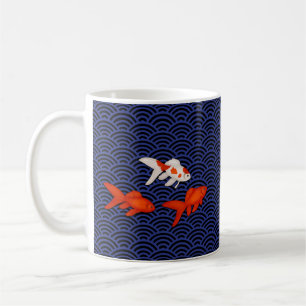 Fantail Goldfish on Seigaiha Wave Pattern Japanese Coffee Mug
