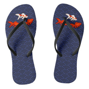 Fantail Goldfish on Seigaiha Wave Pattern Japanese Jandals