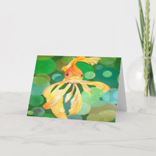 Fantail Goldfish With Green Bubbles Vector Card