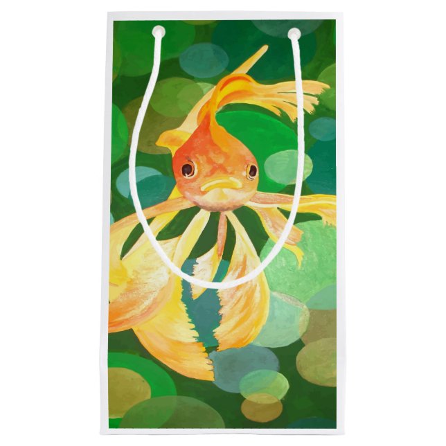 Fantail Goldfish With Green Bubbles Vector Small Gift Bag (Front)