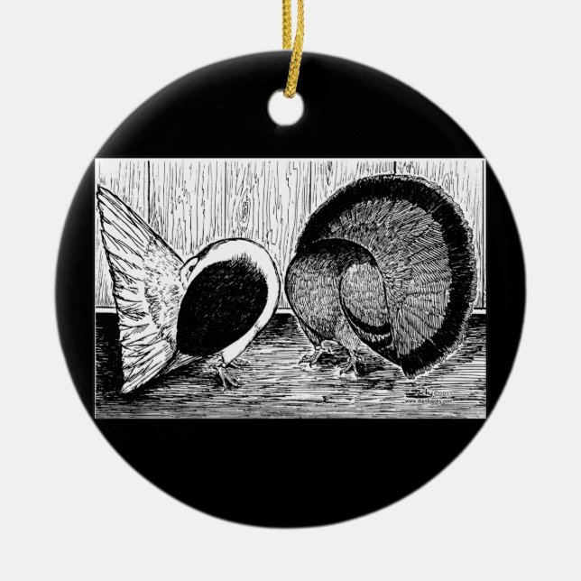 Fantail Pair Ceramic Tree Decoration (Front)