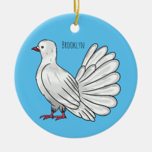 Fantail pigeon bird cartoon illustration ceramic tree decoration
