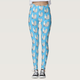 Fantail pigeon bird cartoon illustration leggings