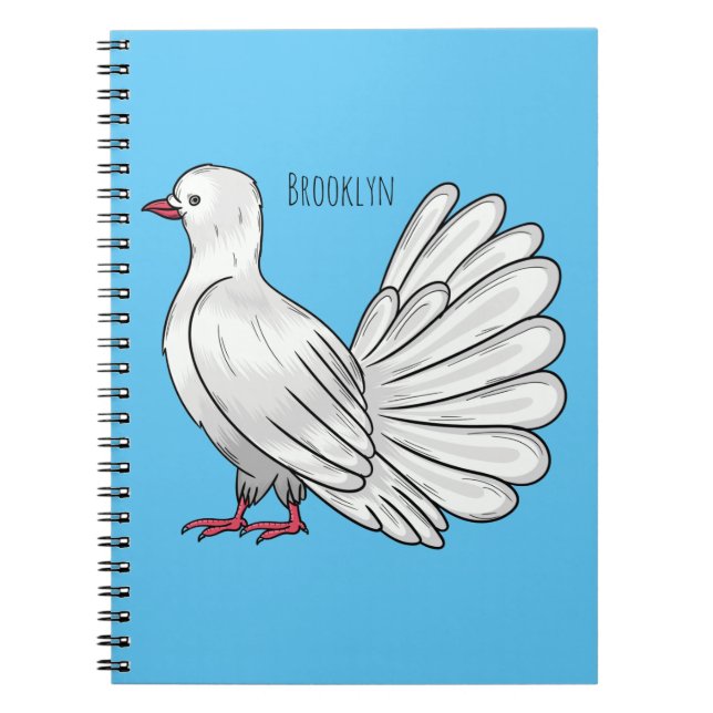 Fantail pigeon bird cartoon illustration notebook (Front)