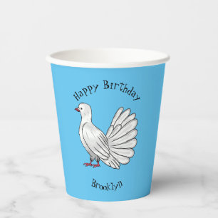 Fantail pigeon bird cartoon illustration  paper cups