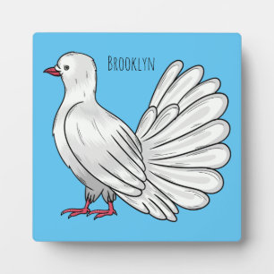 Fantail pigeon bird cartoon illustration plaque