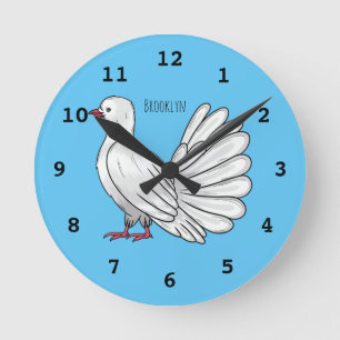 Fantail pigeon bird cartoon illustration round clock