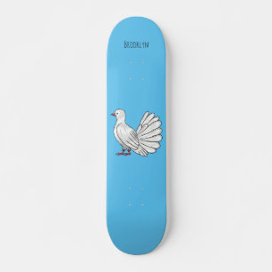 Fantail pigeon bird cartoon illustration skateboard