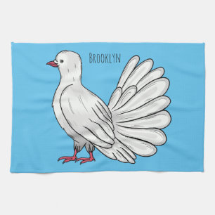 Fantail pigeon bird cartoon illustration tea towel