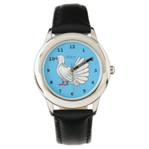 Fantail pigeon bird cartoon illustration watch